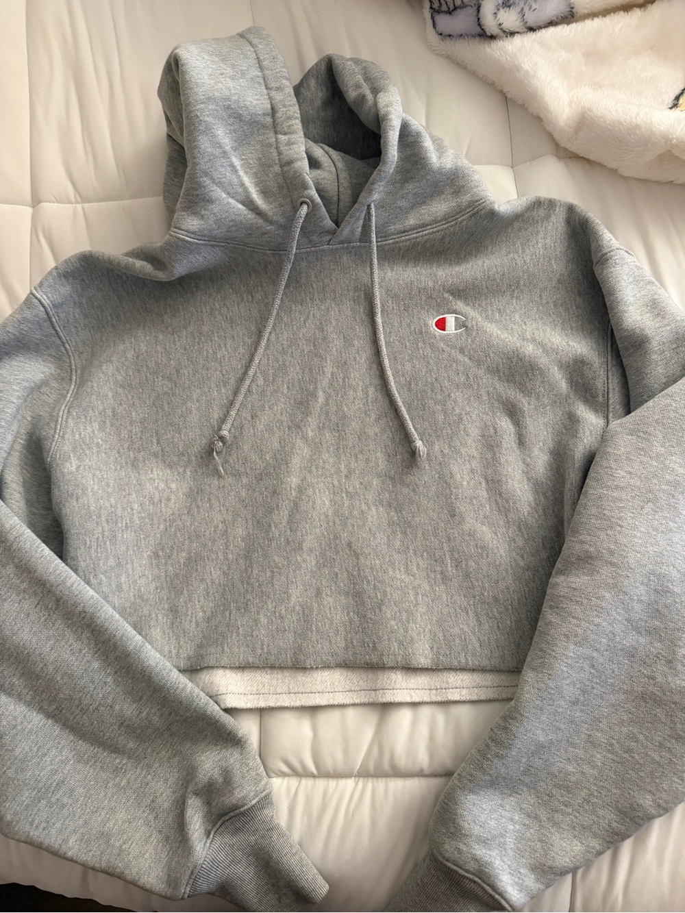 Champion Light Gray Cropped Hoodie with Logo